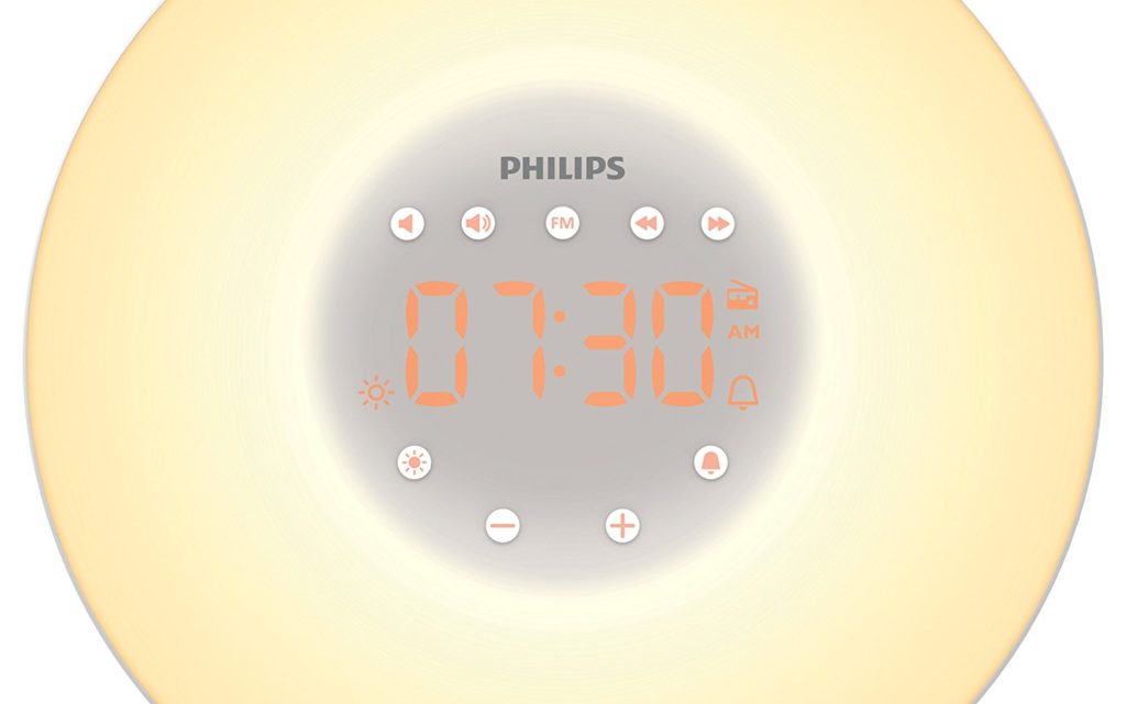 Philips Eveil Lumière - HF3506-05 - Simulateur d'aube avec lampe LED (10 réglages) et interface tactile - Argent